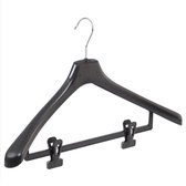 De Kledinghanger Gigant - 10 x Mantel / kostuumhanger kunststof zwart met schouderverbreding en anti-slip knijpers, 50 cm