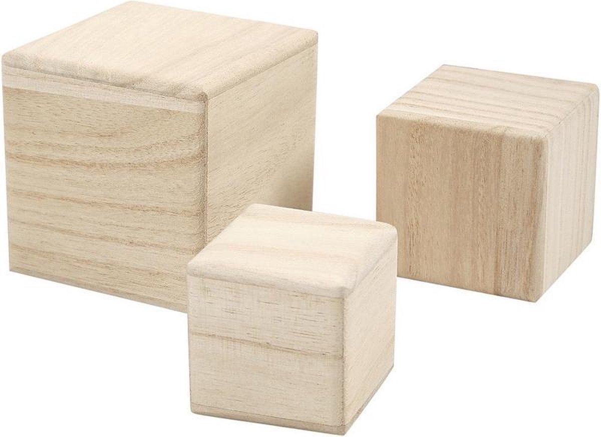 3x Houten hobby knutsel kubussen - Decoratie blokken van blank hout 5 - 6 -  8 cm | bol.com
