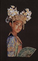 Thea Gouverneur - Borduurpakket met telpatroon - 948 - Voorgesorteerde DMC Garens - Balinese Danser (bruin) - Jobelan - 60 cm x 90 cm