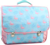 touch boekentas licht blauw met flamingo