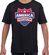 America supporter schild t-shirt zwart voor kinderen - Amerika / USA landen shirt / kleding - EK / WK / Olympische spelen outfit 122/128