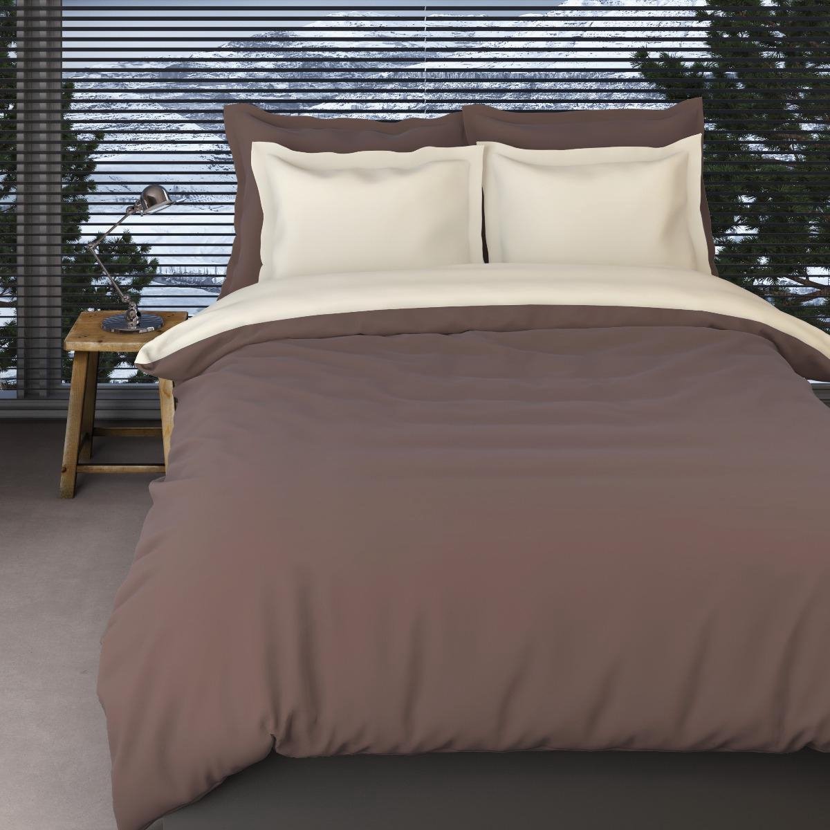 Flanellen Dekbedovertrek Comtesse Taupe/Ivoor-200 x 200/220 cm