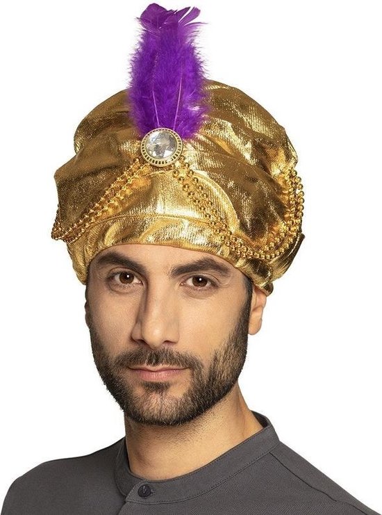 Schijn Nathaniel Ward Vervolgen Gouden Sultan hoed met veer | bol.com
