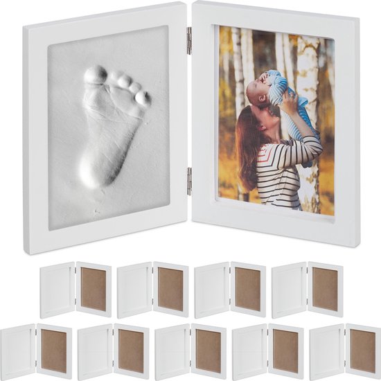 relaxdays 10 x cadre photo bébé avec impression en plâtre - ensemble d'empreintes en plâtre - empreinte - empreinte de la main