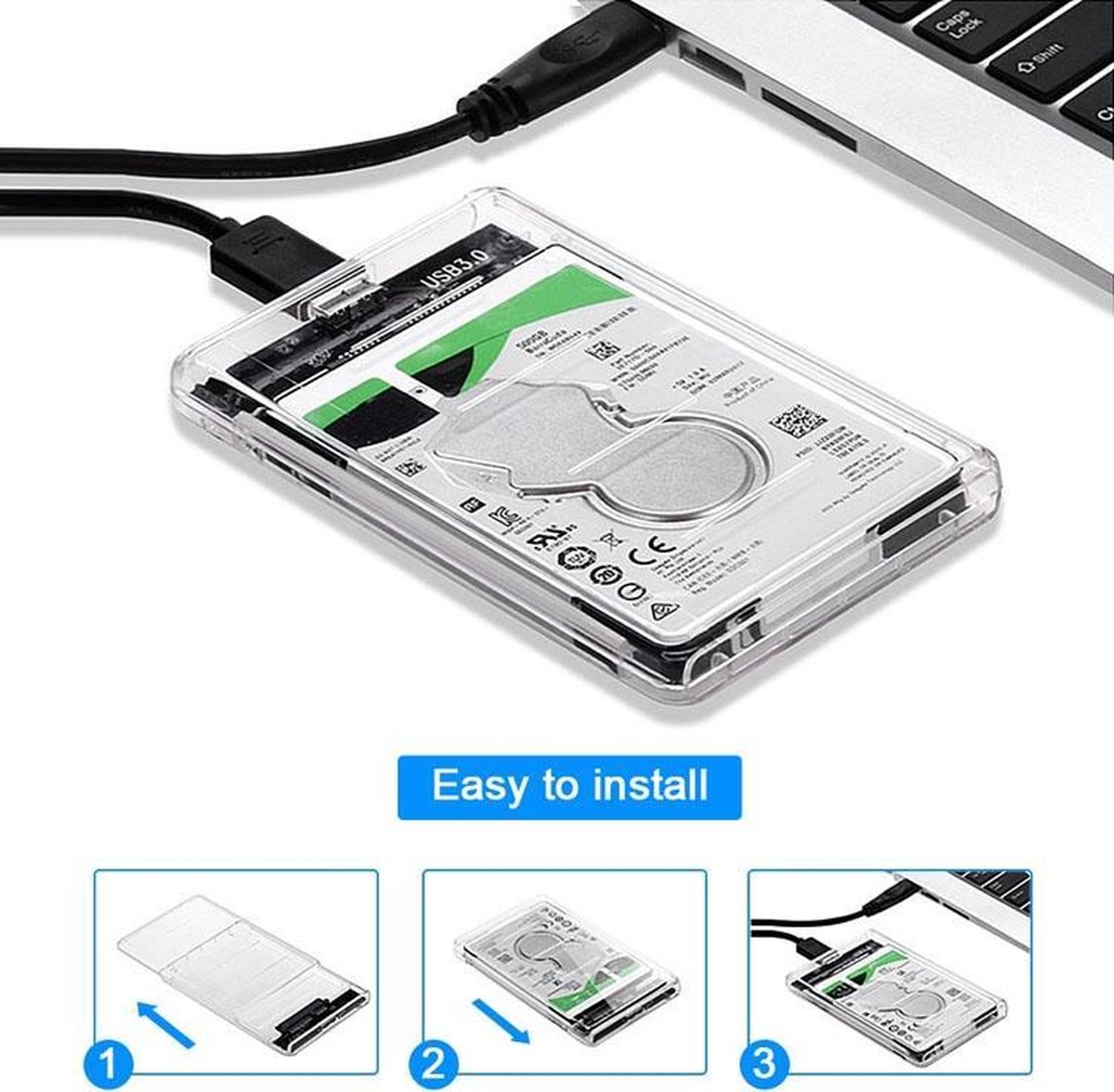 WiseGoods - Boîtier de disque dur Premium USB 2.0 - Boîtier de HDD portable  2,5 pouces