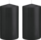2x Zwarte cilinderkaarsen/stompkaarsen 8 x 15 cm 69 branduren - Geurloze kaarsen - Woondecoraties