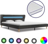 Bed met LED en traagschuim matras jute donkergrijs 160x200 cm