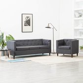 Bankstel Chesterfield-stijl stoffen bekleding donkergrijs 2-delig
