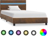 Bedframe met LED stof bruin 100x200 cm