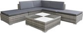 6-delige Loungeset met kussens poly rattan grijs (incl. Fleecedeken)