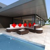 8-delige Loungeset met kussens poly rattan bruin (incl. Fleecedeken)