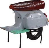 Barkruk scooter echt leer en massief gerecycled hout grijs