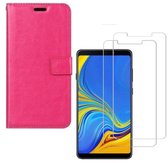 hoesje Geschikt voor: Samsung Galaxy A7 2018 Portemonnee roze met 2 stuks Glas Screen protector