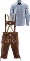 Lederhosen set | Top Kwaliteit | Lederhosen set F (goudbruine broek + blauw overhemd)-56-L