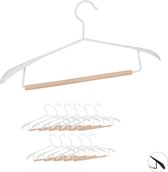 Relaxdays kleerhangers metaal - set van 12 stuks - luxe kledinghangers - metaal - hout - wit