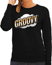 Groovy fun tekst sweater voor dames zwart in 3D effect S