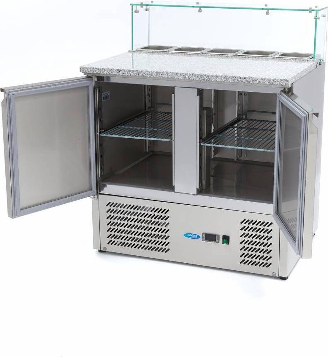 Pizzawerkbank - 90 cm - 2 Deuren - 5 x 1/6 GN - incl. Glazen Afdekking