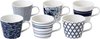 Royal Doulton Pacific - 6x Mok / Beker - Porselein - Wit / Blauw - 250 ml - Set van 6 Mokken