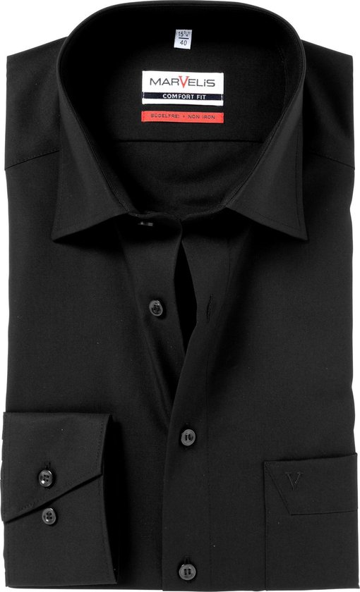 MARVELIS comfort fit overhemd - zwart - Strijkvrij - Boordmaat: 49 | bol.com