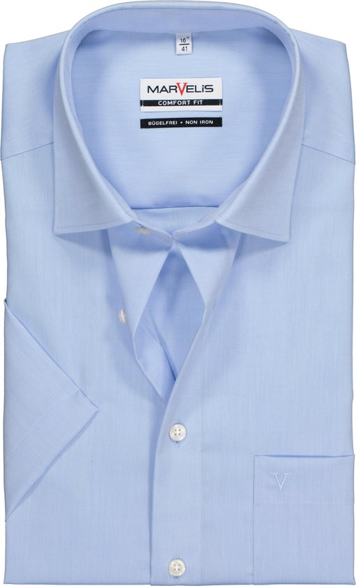 MARVELIS comfort fit overhemd - korte mouw - licht blauw - Strijkvrij - Boordmaat: 46