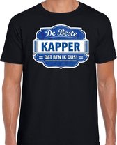 Cadeau t-shirt voor de beste kapper voor heren - zwart met blauw - kappers - kado shirt / kleding - vaderdag / collega M