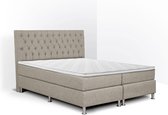 Boxspring Bonita compleet, merk Olympic Life, 160 x 220 cm, beige, 18-delig met gecapitonneerd knopen motief hoofdbord