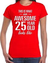 Awesome 25 year / 25 jaar cadeau t-shirt rood dames L