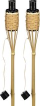 Set van 2x Bamboe gevlochten tuinfakkel 90 cm - Tuin decoratie/tuinverlichting - Oliefakkels navulbaar
