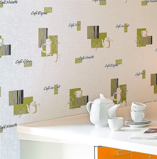Binnen Uithoudingsvermogen Twisted Behangpapier keuken en badkamer EDEM 062-20 behang koffie design tegel  mozaïek wit... | bol.com