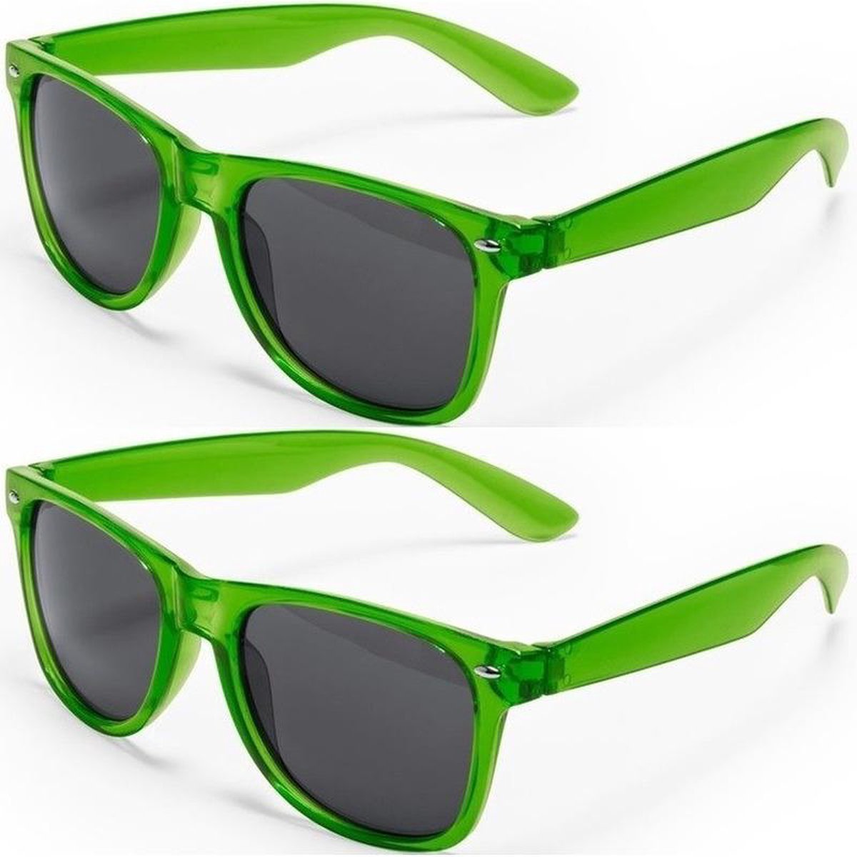 2x Groene retro model zonnebril UV400 bescherming dames/heren - Zonnebrillen accessoires - Festival musthaves