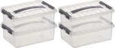 6x Sunware Q-Line opberg boxen/opbergdozen 4 liter 30 cm kunststof - Opslagbox - Opbergbak kunststof transparant/zilver