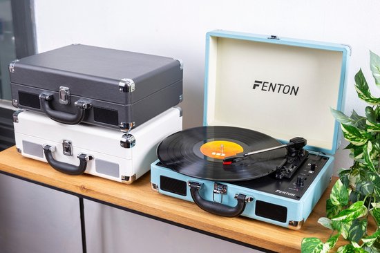 Fenton RP115D - Platenspeler in koffer met Bluetooth en ingebouwde speakers - Wit