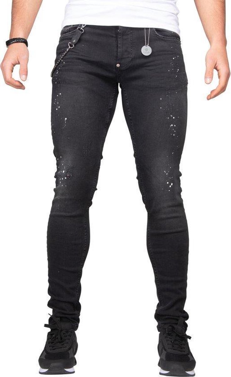Jeans - LEYON Denim Spetters Zwart - Spijkerbroek - Slim Fit - W33 L38