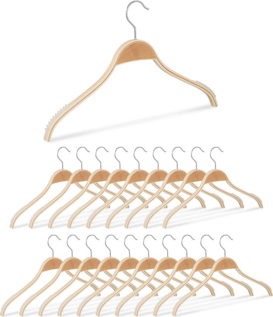 Relaxdays 20 x kledinghangers hout - klerenhangers - natuurlijke  uitstraling - 40 cm | bol