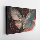 Onlinecanvas - Schilderij - Vlinder Grunge Art Horizontaal Horizontal - Multicolor - 50 X 40 Cm