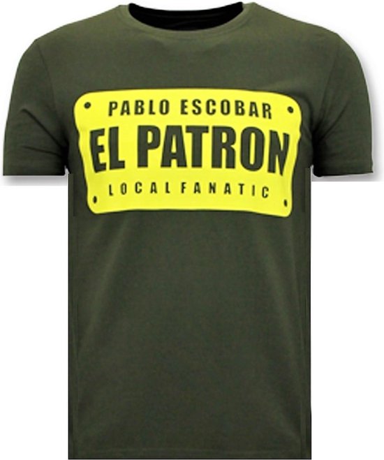 Heren T shirts met Print Pablo Escobar El Patron Groen bol