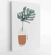 Botanische Monstera muur kunst vector set. Earth tone boho gebladerte lijntekeningen tekenen met abstracte vorm. 4 - Moderne schilderijen – Verticaal – 1833235981 - 115*75 Vertical