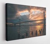 Onlinecanvas - Schilderij - Silhouet Golden Gate Bridge Tijdens Het Gouden Uur Moderne Horizontaal Horizontal - Multicolor - 115 X 75 Cm