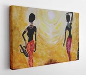 Onlinecanvas - Schilderij - Aquarel Afrikaanse Meisjes Met Een Kruik. Moderne Horizontaal Horizontal - Multicolor - 115 X 75 Cm