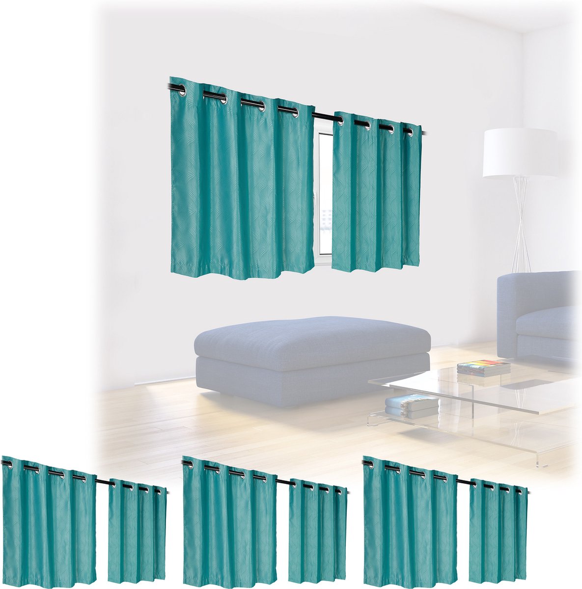 Relaxdays 8 x verduisterende gordijnen - groen - overgordijn - slaapkamergordijn 90x135