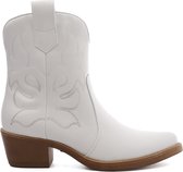 SmileFavorites® Dames Cowboylaarzen met Hak Kort - Imitatieleer - Wit - Maat 37