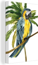 Canvas Schilderij Jungle - Papegaai - Waterverf - 60x90 cm - Wanddecoratie