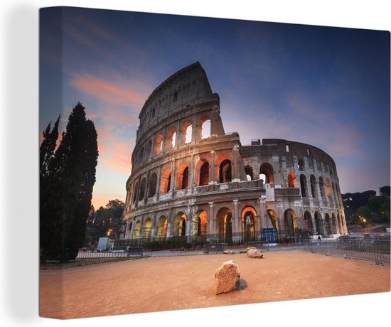 Colosseum in de nacht Canvas 60x40 cm - Foto print op Canvas schilderij (Wanddecoratie)