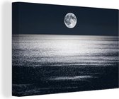 Photo Zwart et blanc du clair de lune qui brille sur la mer Méditerranée Toile 180x120 cm - Tirage photo sur Toile (Décoration murale salon / chambre) XXL / Groot format!
