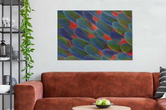 Tableau sur toile Détail plume perroquet - 140x90 cm - Décoration murale