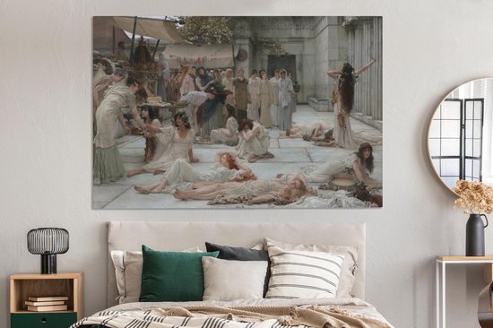 Canvas schilderij 180x120 cm - Wanddecoratie Women of Amphissa - Lawrence Alma Tadema - Muurdecoratie woonkamer - Slaapkamer decoratie - Kamer accessoires - Schilderijen