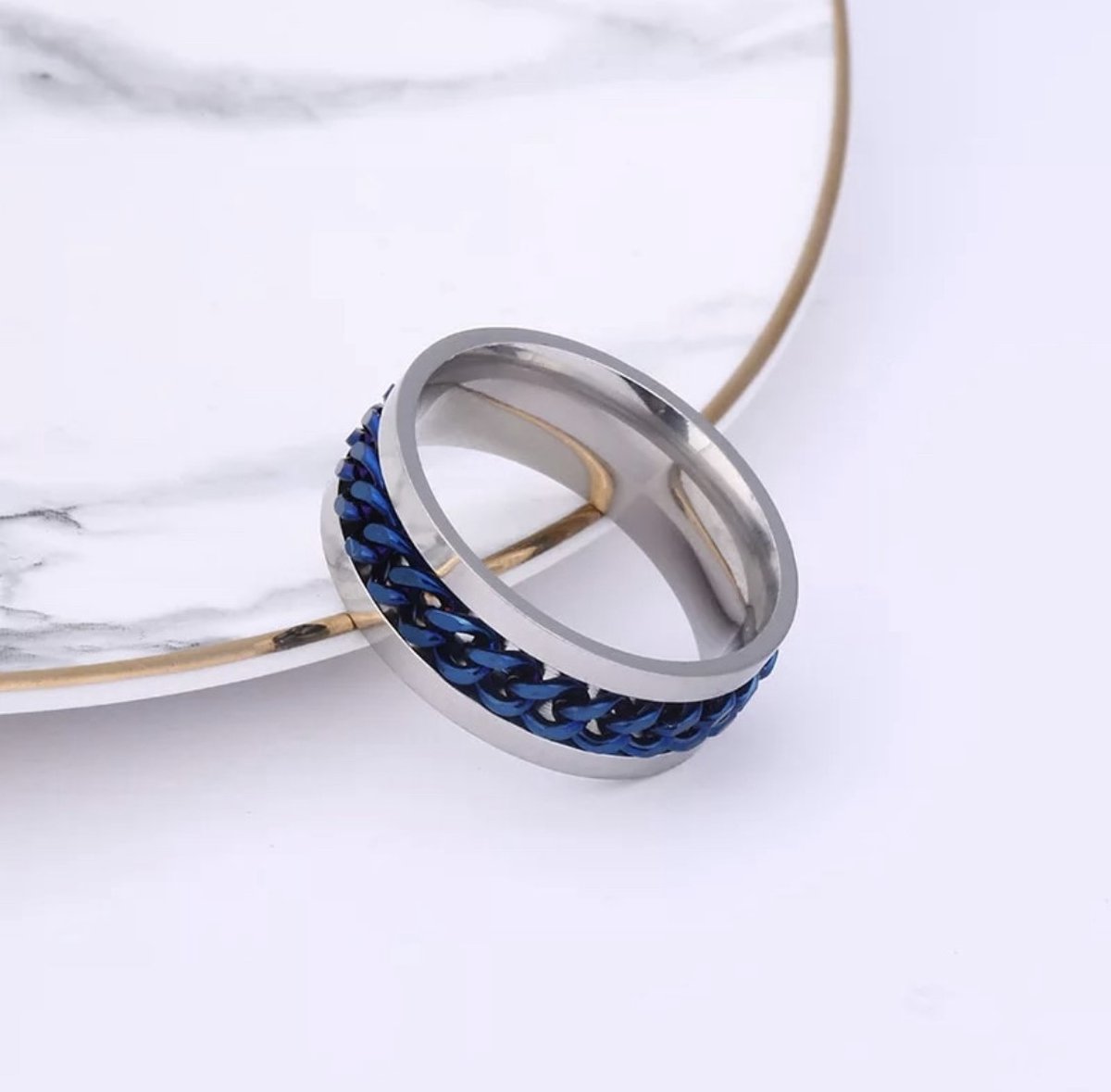 Chain Ring | Blauw | Ringen Mannen | 21mm | Ring Heren | Mannen Cadeau voor Man Cadeautjes | Valentijn | Valentijnscadeau