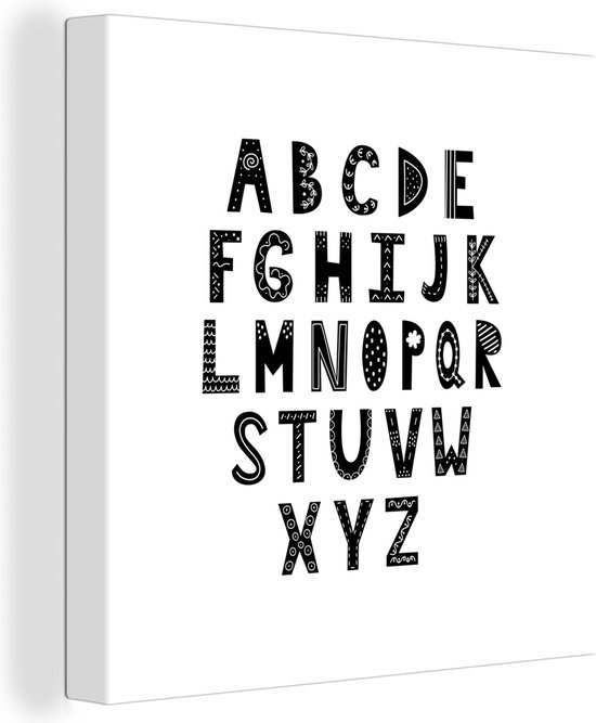 Canvas Schilderij Illustratie alfabet versierde letters tegen een witte achtergrond - 90x90 cm - Wanddecoratie