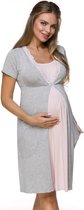 Lupoline zwangerschaps- en voedingsnachthemd met korte mouwen- grijs/roze 36