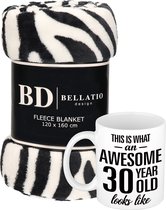 Cadeau verjaardag 30 jaar vrouw - Fleece plaid/deken zebra print met Awesome 30 year mok